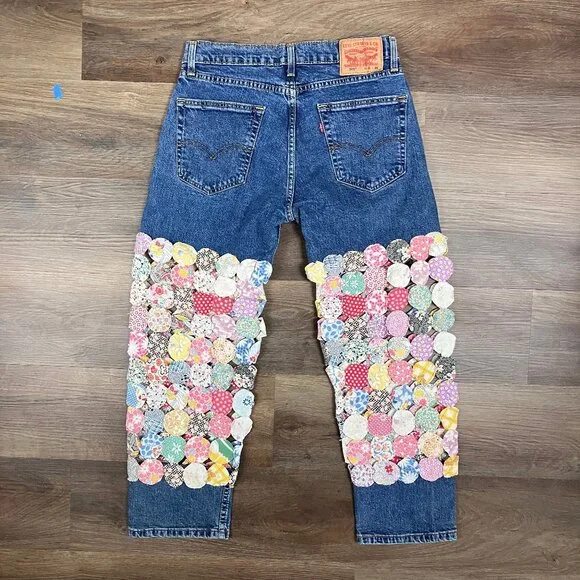 The Series New York Vintage Patchwork Quilted Pants Jeans Denim 30 Hi Rise Vtg - Picture 12 of 15